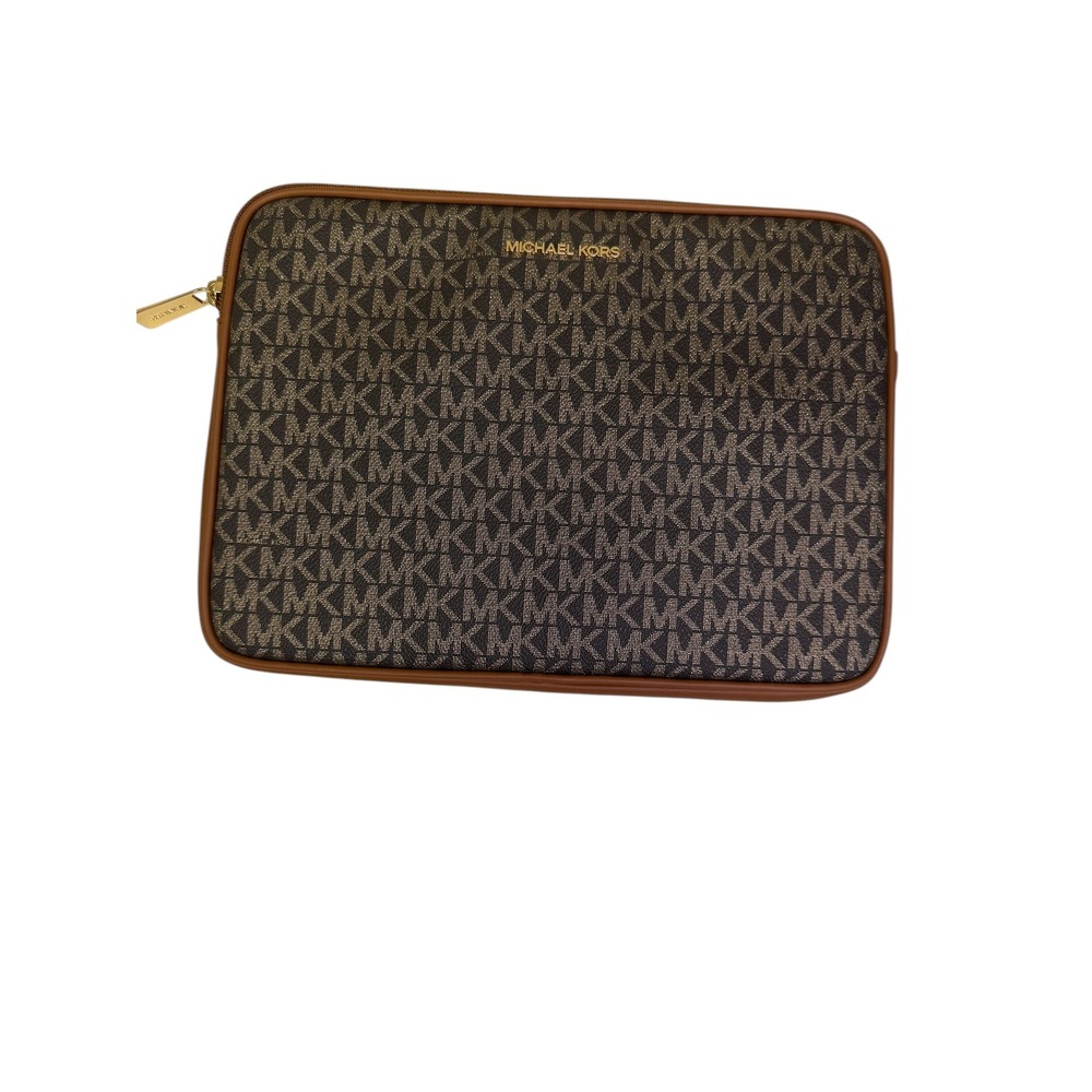 Michael Kors Tablet Case Women OS Brown Signature Monogram Zip Padded Sleeve